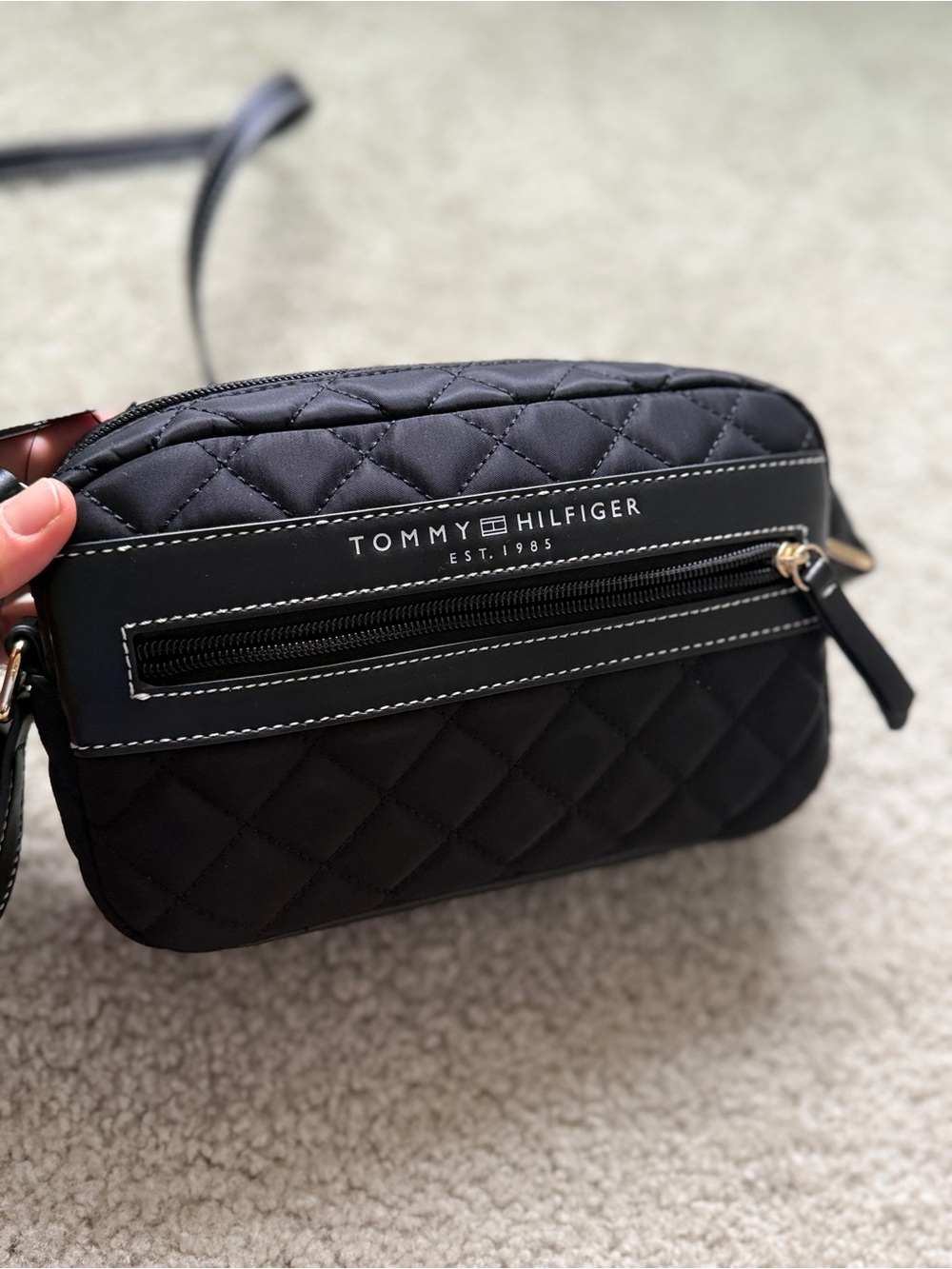 Tommy Hilfiger Black Quilted Crossbody with Front Zip